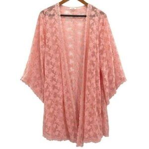 Pink Floral Embroidered Lace Kimono In Loom Boutique